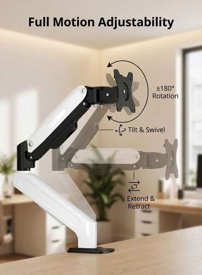AOR Esports Computer monitor stand, fully movable rotating monitor arm with gas spring, suitable for 17 inch to 32 inch monitors (2kg to 9kg), VESA75*75mm,100*100mm， Monitor stand (white) - Image 1
